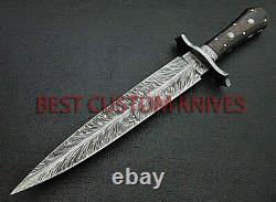 Superb, Hand Forged Damascus Steel Blade, Feather Pattern, Dagger Knife