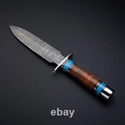 Tactical Custom Hand Forged Damascus Steel Hunting Camping Dagger Knife WithSheath