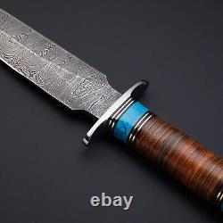 Tactical Custom Hand Forged Damascus Steel Hunting Camping Dagger Knife WithSheath