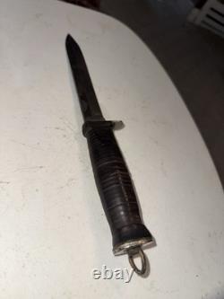 Trench Knife Dagger Vintage Fighting Knife Stacked Leather Handle 6 5/8 Blade