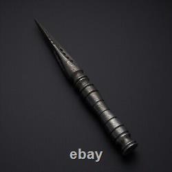 Tri Edge Custom Hand Forged Damascus Steel Kris Dagger Knife With Leather Sheath