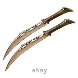 Twin Dagger Knives, Twin Fighting Knives with Handmade Leather Sheath and Wooden