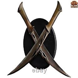 Twin Dagger Knives, Twin Fighting Knives with Handmade Leather Sheath and Wooden