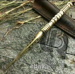 Ubr Custom Handmade Brass Steel Kriss Tri Dagger Knife With Leather Sheath