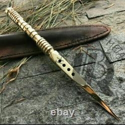 Ubr Custom Handmade Brass Steel Kriss Tri Dagger Knife With Leather Sheath