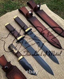 Ubr Custom Handmade Carbon Steel Set Of Hunting Dagger Knives And Stag Skinner