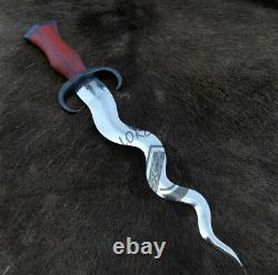 Ubr Custom Handmade D2-tool Steel Hunting Kriss Dagger Knife With Red Wood