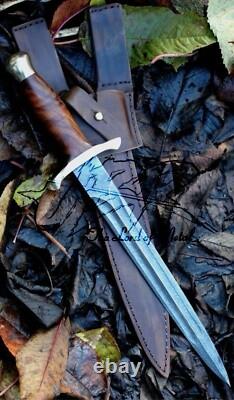 Ubr Custom Handmade Damascus Steel Hunting Dagger Knife With Leather Sheath