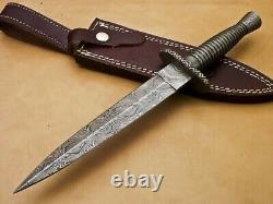 Ubr Custom Handmade Damascus Steel Hunting Dagger Knife With Leather Sheath