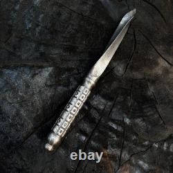 Ubr Custom Handmade Damascus Steel Hunting Kris Dagger Knife With Leather Sheath