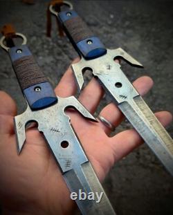Ubr Custom Handmade High Carbon Steel Sai Dagger Knives With Leather Sheath