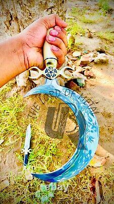 Ubr Handmade Crescent Moon Dagger Ritual Athame Boline Curved Knife Horn Handle
