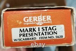VTG RARE Gerber USA Mark I MK1 Presentation Stag Handle Boot Knife Dagger MIB