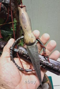 Viking Set. Ax, Damascus Knife, Damascus dagger, sheaths and stand. New