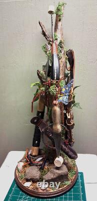 Viking Set. Ax, Damascus Knife, Damascus dagger, sheaths and stand. New