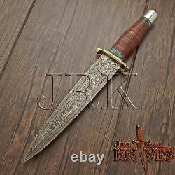Vikings Dagger, Custom Made Hand Forged Damascus Steel, Tactical, Combat Knife