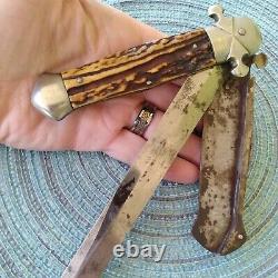 Vintage Antique Stag Funny Folder Locking Dirk Dagger Fighting Pocket Knife