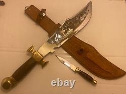 Vintage Bowie Hunting Knife & Scabbard with Combat Dagger skull Head Handle