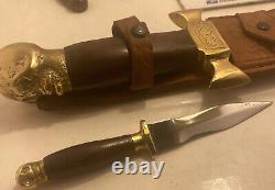 Vintage Bowie Hunting Knife & Scabbard with Combat Dagger skull Head Handle