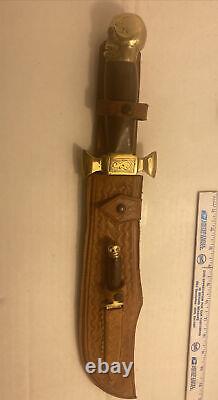 Vintage Bowie Hunting Knife & Scabbard with Combat Dagger skull Head Handle