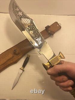 Vintage Bowie Hunting Knife & Scabbard with Combat Dagger skull Head Handle