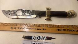 Vintage Bowie Hunting Knife & Scabbard with Combat Dagger skull Head Handle