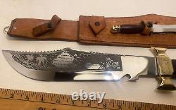 Vintage Bowie Hunting Knife & Scabbard with Combat Dagger skull Head Handle