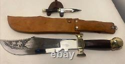 Vintage Bowie Hunting Knife & Scabbard with Combat Dagger skull Head Handle