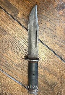 Vintage CATTARAUGUS 225Q WW2 Military Combat Knife Dagger & Leather Sheath