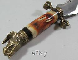 Vintage Chipaway Cutlery Large Knife Fixed 13.5 Blade Dagger withLeather Sheath