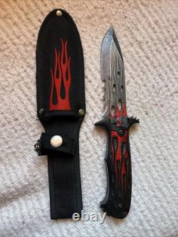 Vintage Coaster USA Dagger Knife Sheath Skull Flames Black Red Stainless MU1136