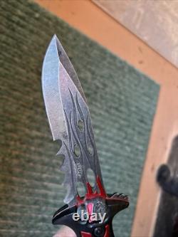 Vintage Coaster USA Dagger Knife Sheath Skull Flames Black Red Stainless MU1136