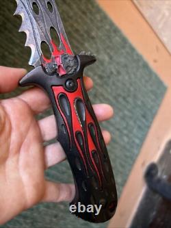 Vintage Coaster USA Dagger Knife Sheath Skull Flames Black Red Stainless MU1136