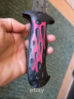Vintage Coaster USA Dagger Knife Sheath Skull Flames Black Red Stainless MU1136