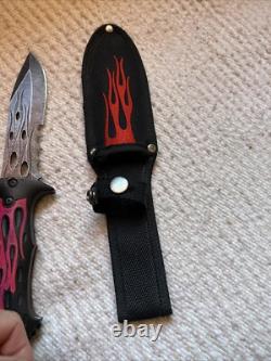 Vintage Coaster USA Dagger Knife Sheath Skull Flames Black Red Stainless MU1136
