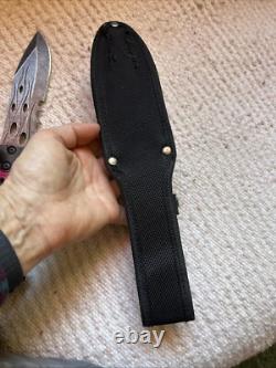 Vintage Coaster USA Dagger Knife Sheath Skull Flames Black Red Stainless MU1136