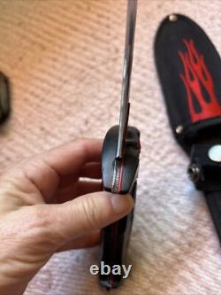 Vintage Coaster USA Dagger Knife Sheath Skull Flames Black Red Stainless MU1136
