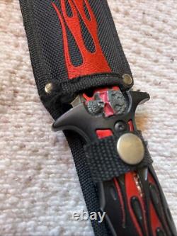 Vintage Coaster USA Dagger Knife Sheath Skull Flames Black Red Stainless MU1136