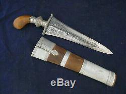 Vintage Engraved Kris Punal Dagger Philippines Knife With Original wood handle