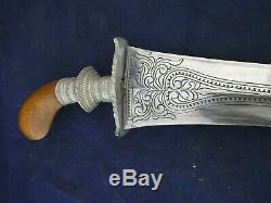 Vintage Engraved Kris Punal Dagger Philippines Knife With Original wood handle