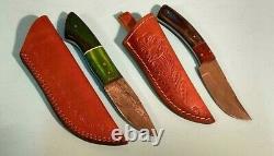 Vintage Handmade Damascus Steel Inlaid Handle Dagger Bowie Style Fighting Knifes