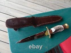 Vintage LINDER Solingen Germany 440 DAGGER Knife withsheath MINT STAG handle