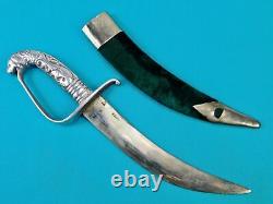 Vintage Middle East Lion Head Curved Hunting Fighting Knife Dagger with Scabbard