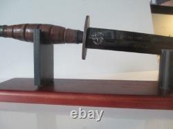 Vintage Model 514 1st Special Forces Dagger withScabbard and Wooden Display Stand