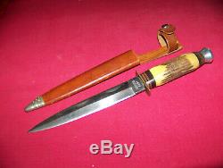 Vintage Stag German Solingen CCC Cutlery Stag Dagger Knife 10-1/2 in. WithSheath