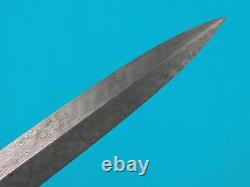 Vintage US Custom Made Damascus Blade Fighting Knife Stiletto Dagger Large