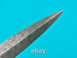 Vintage US Custom Made Damascus Blade Fighting Knife Stiletto Dagger Small