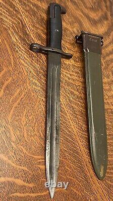 Vintage Uncut WWII US AFH M1 Garand Bayonet Combat Knife Dagger With Sheath