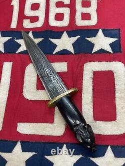 Vintage Unusual Australian? Or Tasmanian Devil Damascus Carved Dagger Knife