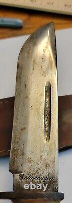 Vintage WW2 CATTARAUGUS 225Q Military Combat Knife Dagger & Leather Sheath